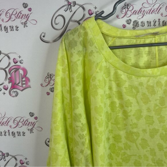 RACHEL Rachel Roy animal print cheetah leopard light neon Lime Long Sleeve Tee - Picture 5 of 9